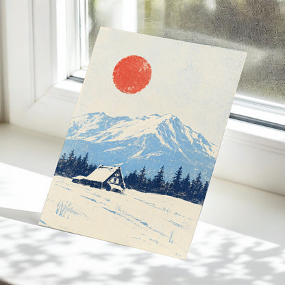 Scarlet Alpine Quiet, blue, beige, red nature wall art displayed in a styled interior, gallery view 5