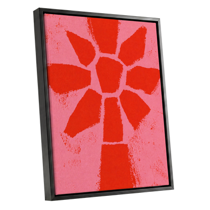 Scarlet Bloom, red, pink, orange floral wall art shown as a black framed canvas wall art