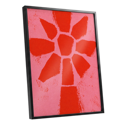 Scarlet Bloom, red, pink, orange floral wall art shown as a black framed poster wall art print