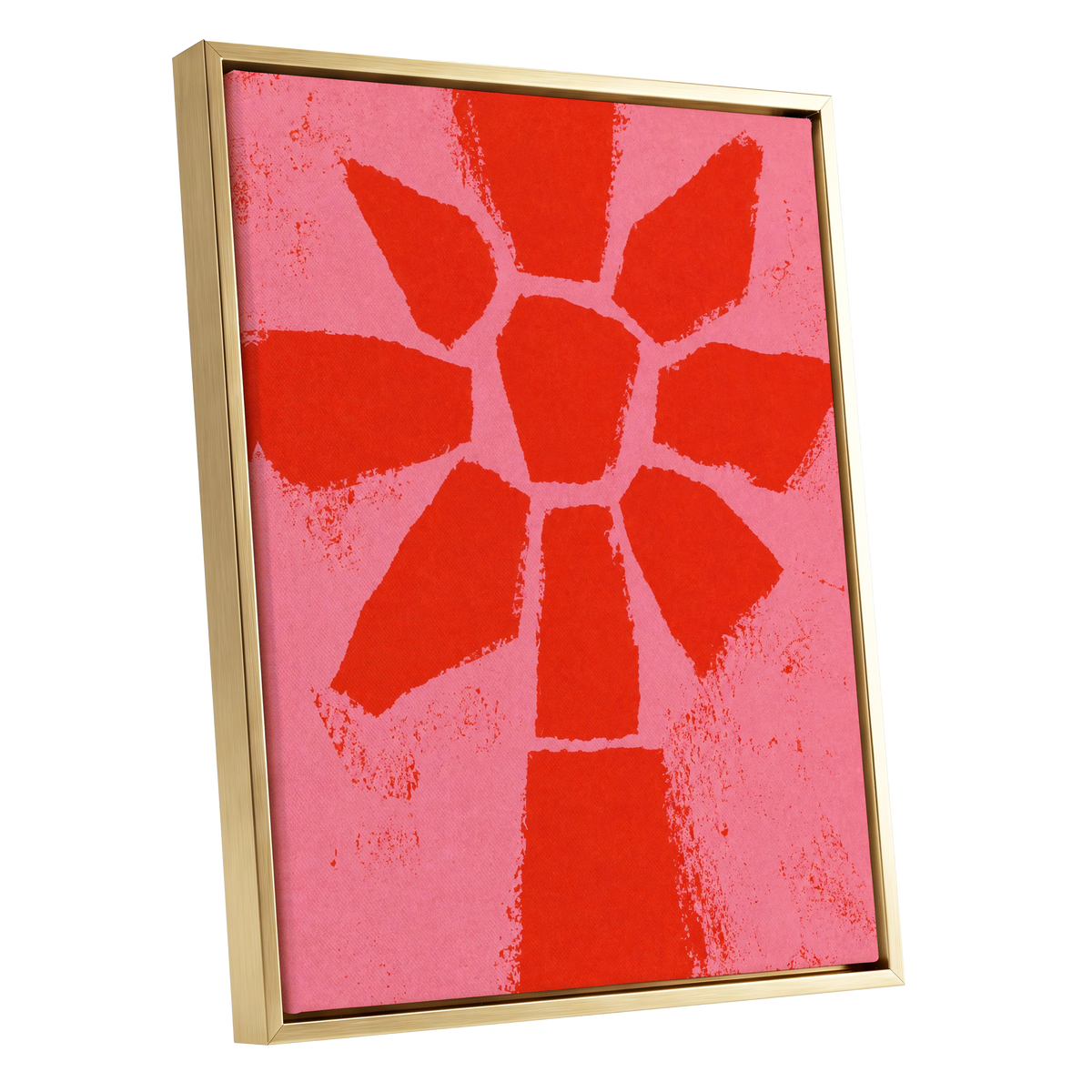 Scarlet Bloom, red, pink, orange floral wall art shown as a gold framed canvas wall art