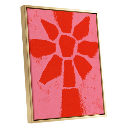 Scarlet Bloom, red, pink, orange floral wall art shown as a gold framed canvas wall art
