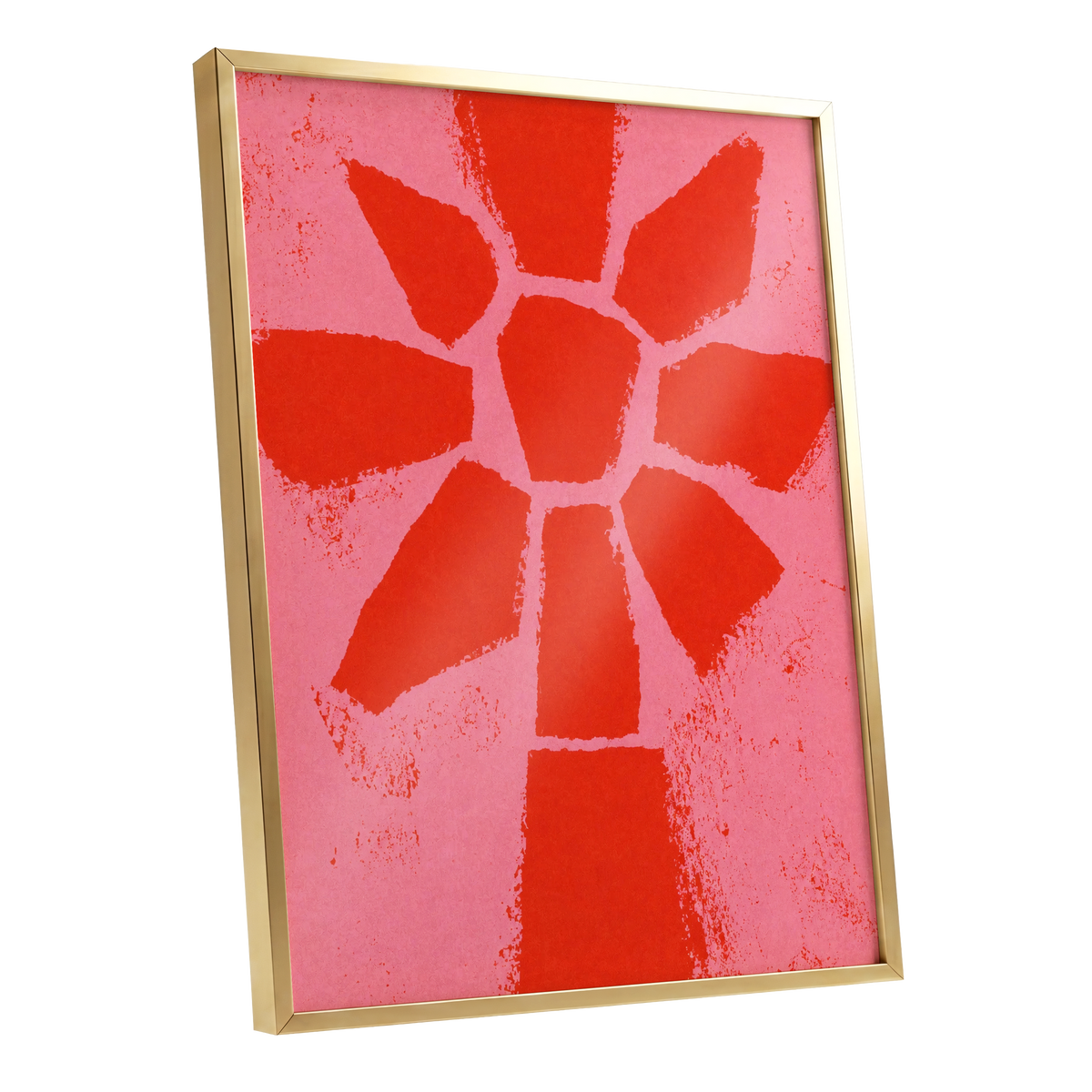 Scarlet Bloom, red, pink, orange floral wall art shown as a gold framed poster wall art print