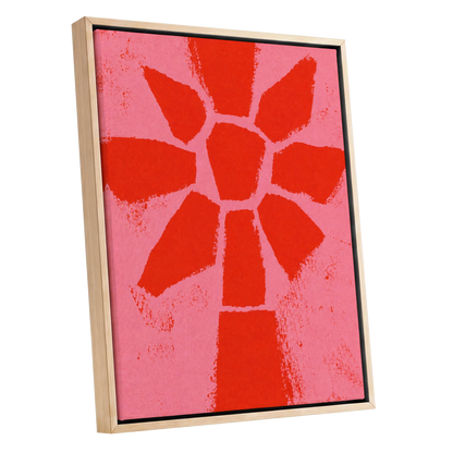 Scarlet Bloom, red, pink, orange floral wall art shown as a oak framed canvas wall art