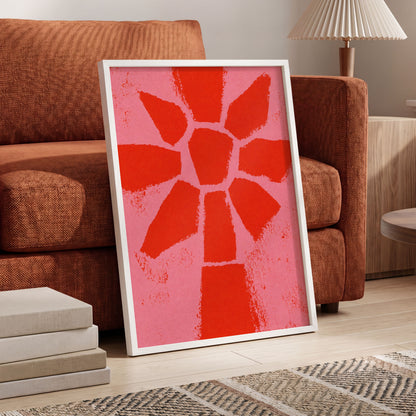 Scarlet Bloom, red, pink, orange floral wall art displayed in a styled interior, gallery view 2