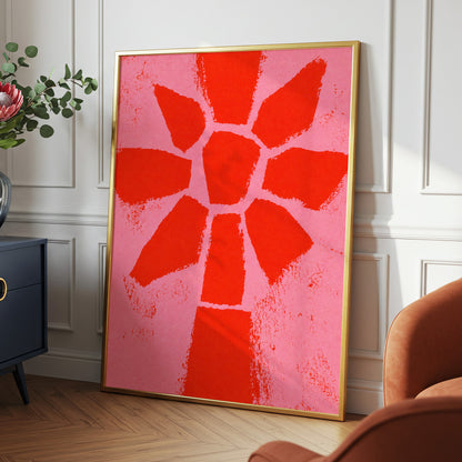 Scarlet Bloom, red, pink, orange floral wall art displayed in a styled interior, gallery view 6