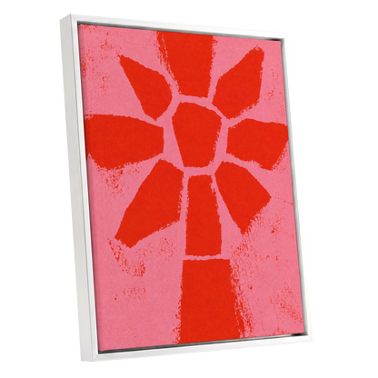 Scarlet Bloom, red, pink, orange floral wall art shown as a white framed canvas wall art