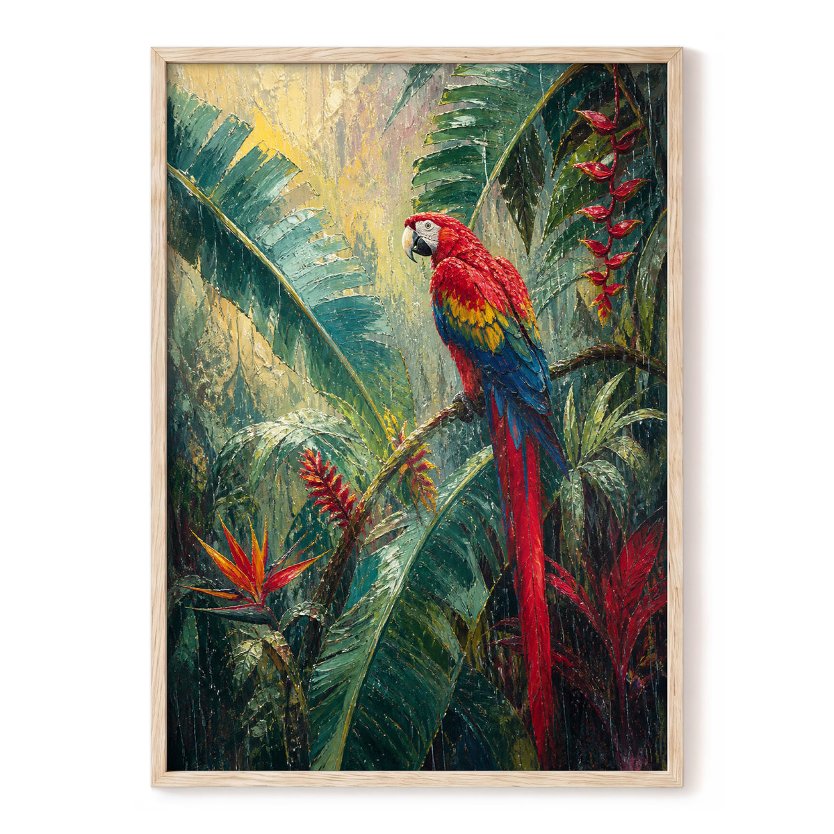 Scarlet Canopy, green, red, beige nature wall art, front artwork view