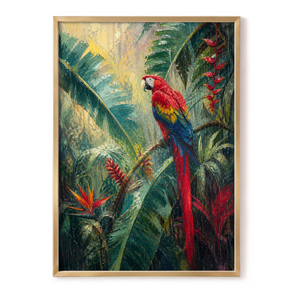 Scarlet Canopy, green, red, blue nature wall art, front artwork view