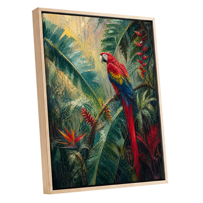Scarlet Canopy, green, red, beige nature wall art shown as a oak framed canvas wall art