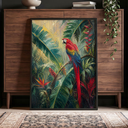 Scarlet Canopy, green, red, blue nature wall art displayed in a styled interior, gallery view 4
