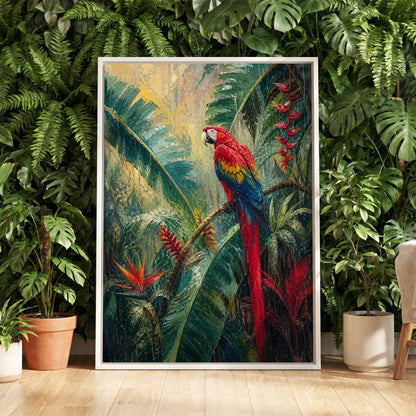 Scarlet Canopy, green, red, beige nature wall art displayed in a styled interior, gallery view 5