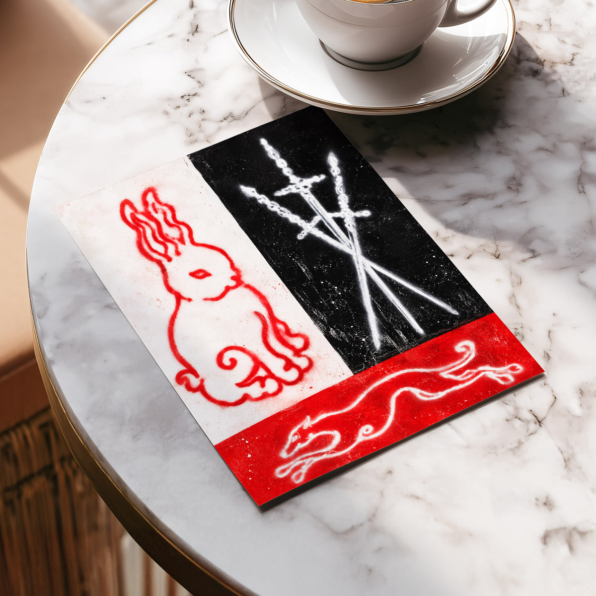 Scarlet Chase, red, black, white abstract wall art displayed in a styled interior, gallery view 5