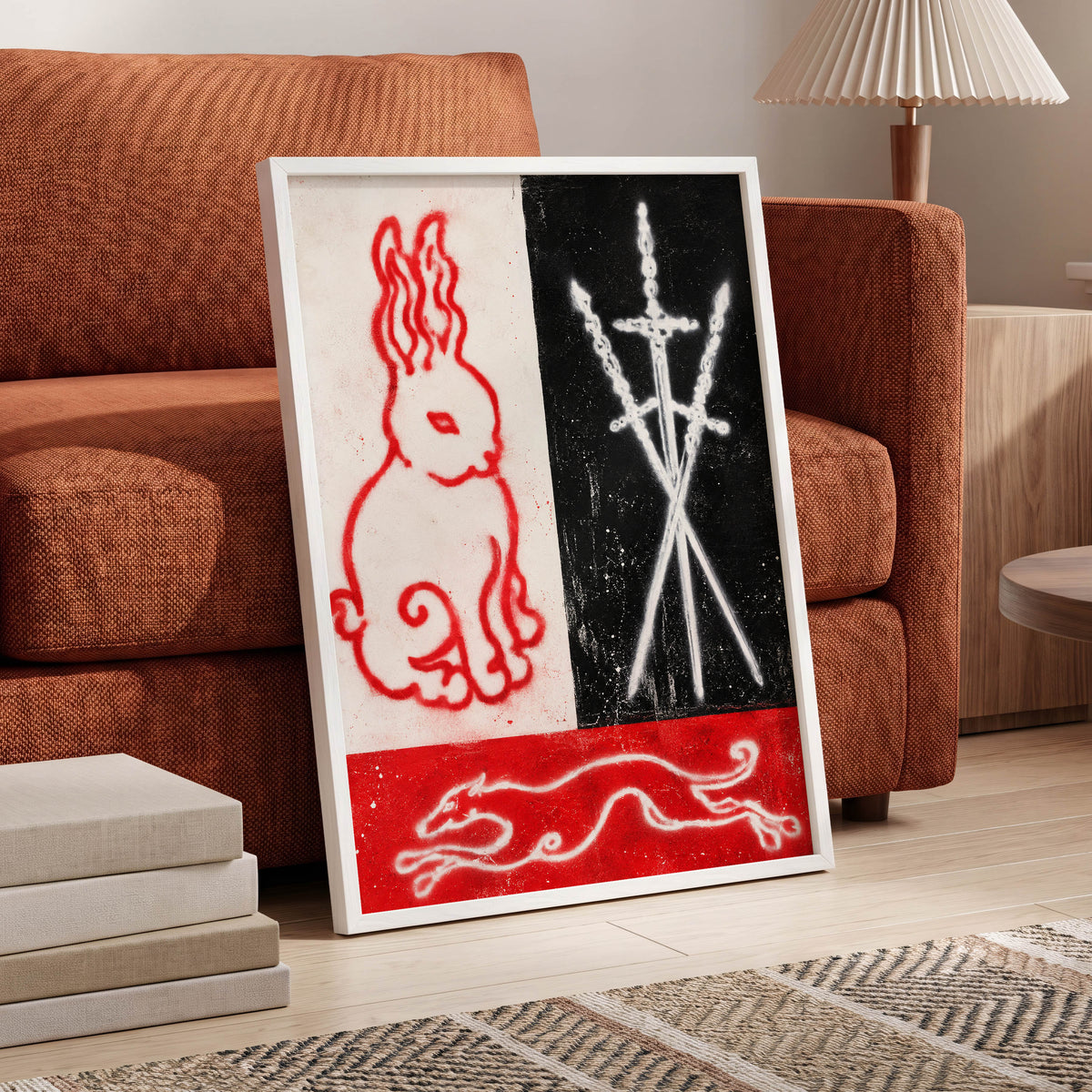 Scarlet Chase, red, black, white abstract wall art displayed in a styled interior, gallery view 6