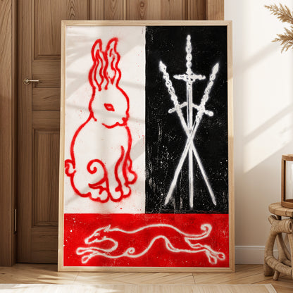Scarlet Chase, red, black, white abstract wall art displayed in a styled interior, gallery view 9