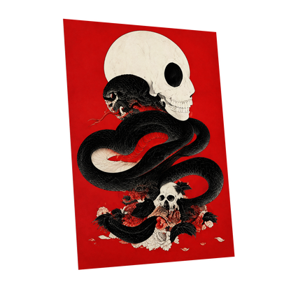 Scarlet Coil, black, red, beige abstract wall art shown as a unframed poster wall art print
