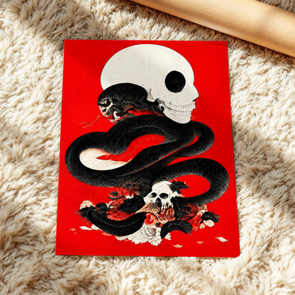 Scarlet Coil, black, red, beige abstract wall art displayed in a styled interior, gallery view 5