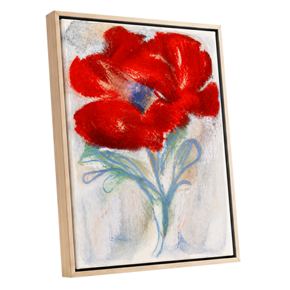 Scarlet Flourish, red, blue, green floral wall art shown as a oak framed canvas wall art