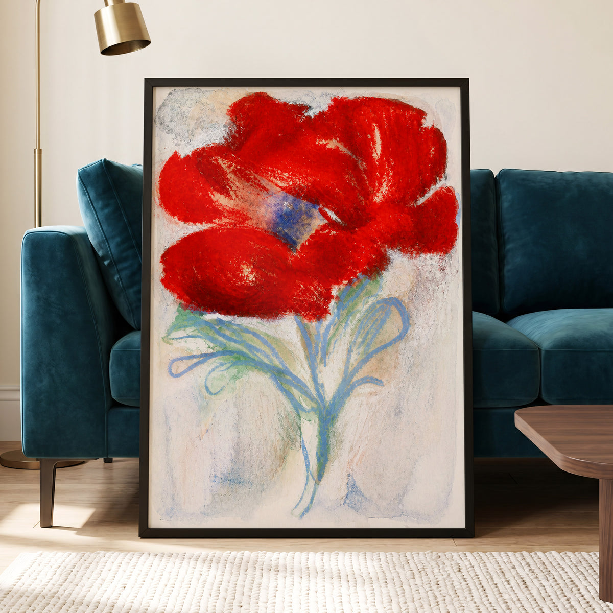 Scarlet Flourish, red, blue, green floral wall art displayed in a styled interior, gallery view 6