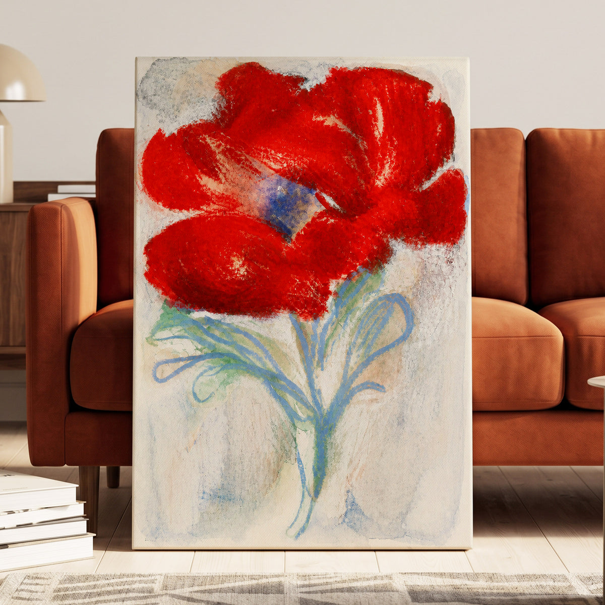 Scarlet Flourish, red, blue, green floral wall art displayed in a styled interior, gallery view 7