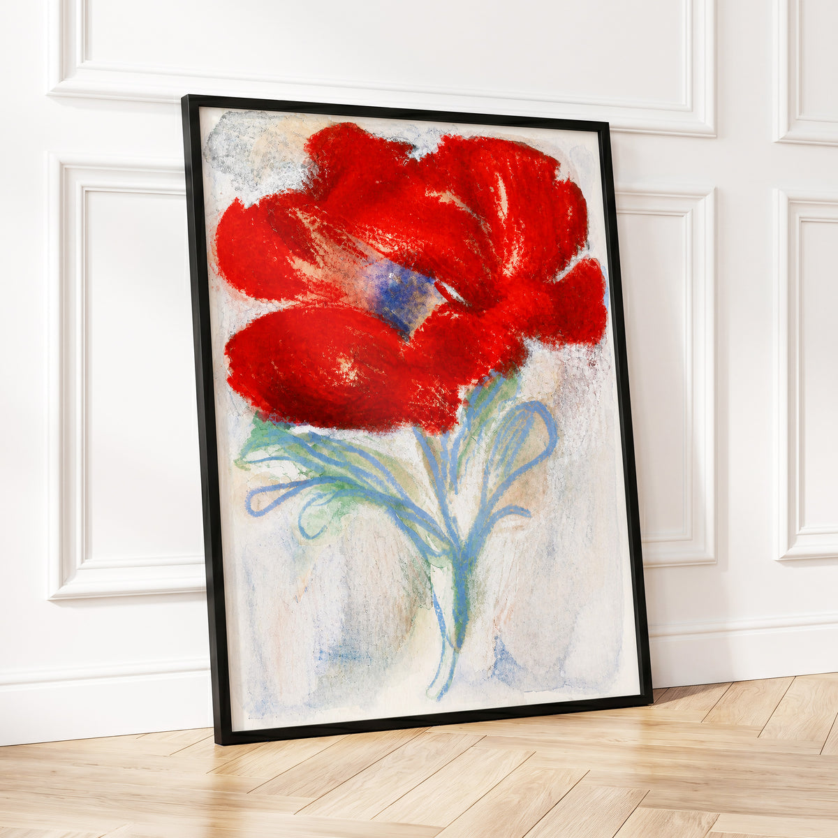 Scarlet Flourish, red, blue, green floral wall art displayed in a styled interior, gallery view 9