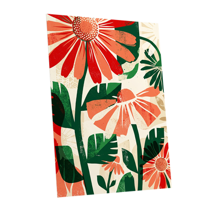 Scarlet Garden Rhythm, red, green, beige floral wall art shown as a unframed poster wall art print