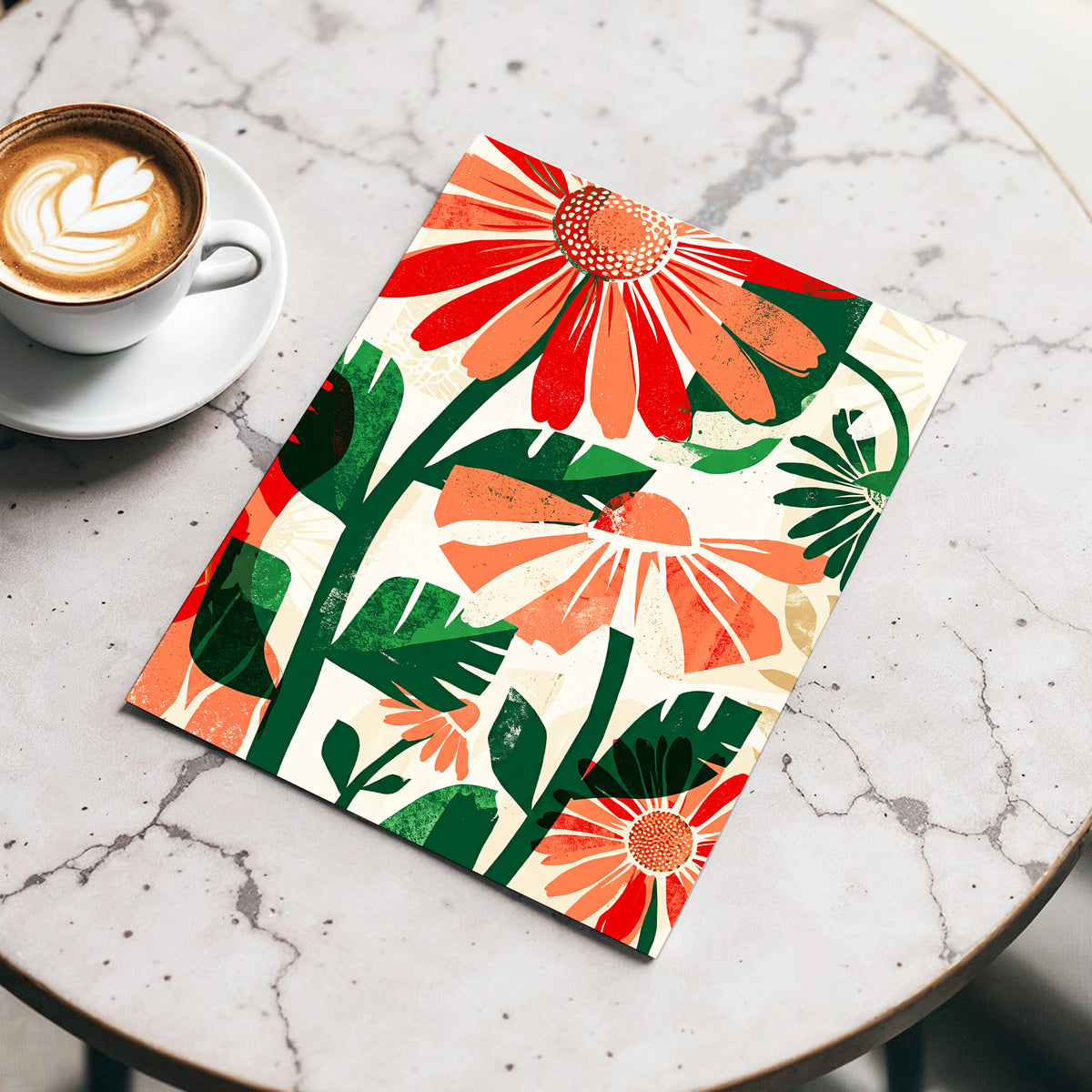 Scarlet Garden Rhythm, red, green, beige floral wall art displayed in a styled interior, gallery view 3