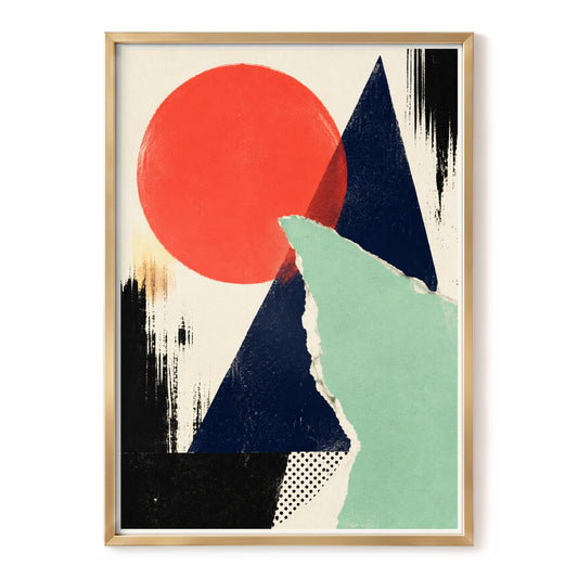 Scarlet Geometry, red, blue, green abstract wall art, front artwork view
