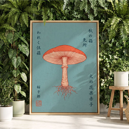 Scarlet Gills, blue, orange, beige nature wall art displayed in a styled interior, gallery view 4