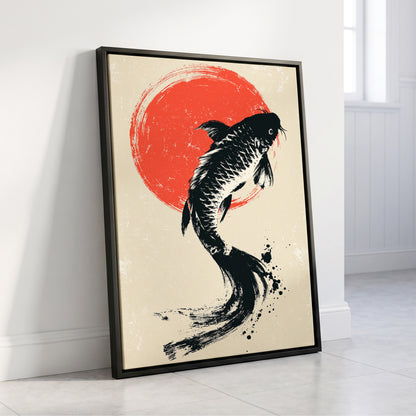 Scarlet Koi Ascent, black, red, beige nature wall art displayed in a styled interior, gallery view 8