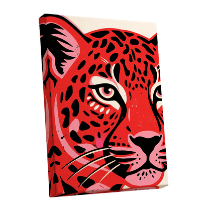 Scarlet Leopard Gaze, red, black, pink nature wall art shown as a stretched canvas wall art