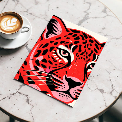 Scarlet Leopard Gaze, red, black, pink nature wall art displayed in a styled interior, gallery view 4