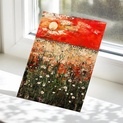 Scarlet Meadow Reverie, red, green, beige floral wall art displayed in a styled interior, gallery view 5