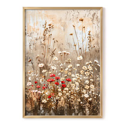 Scarlet Meadow Tapestry, beige, white, brown floral wall art, front artwork view