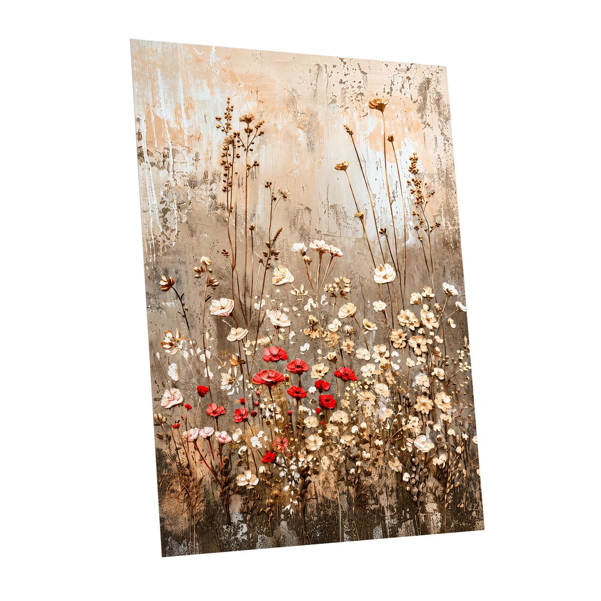 Scarlet Meadow Tapestry, beige, white, brown floral wall art shown as a unframed poster wall art print