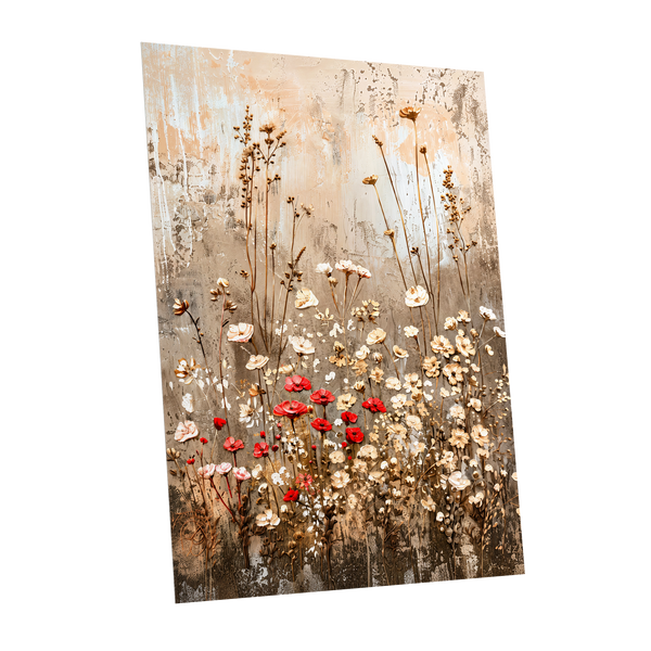 Scarlet Meadow Tapestry, beige, white, brown floral wall art shown as a unframed poster wall art print