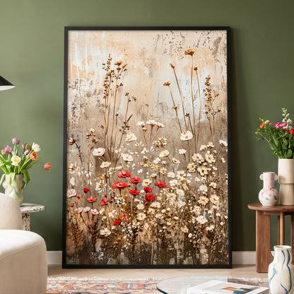 Scarlet Meadow Tapestry, beige, white, brown floral wall art displayed in a styled interior, gallery view 2