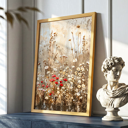 Scarlet Meadow Tapestry, beige, white, brown floral wall art displayed in a styled interior, gallery view 6