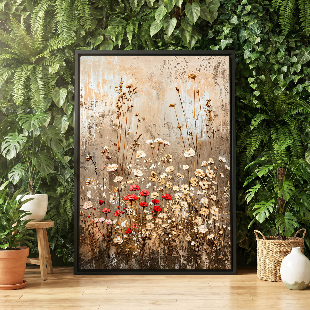 Scarlet Meadow Tapestry, beige, white, brown floral wall art displayed in a styled interior, gallery view 8