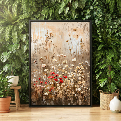 Scarlet Meadow Tapestry, beige, white, brown floral wall art displayed in a styled interior, gallery view 8