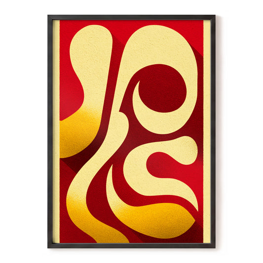 Scarlet Orbit, red, beige, gold abstract wall art, front artwork view