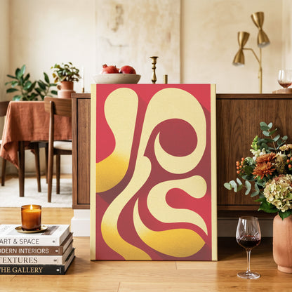 Scarlet Orbit, red, beige, gold abstract wall art on canvas displayed in a styled interior, gallery view 2
