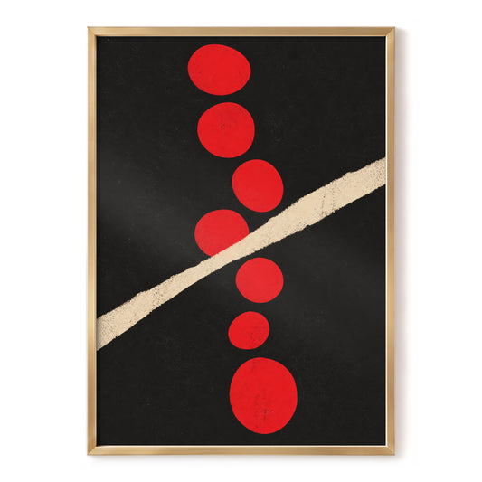 Scarlet Orbit Divide, black, red, beige abstract wall art, front artwork view