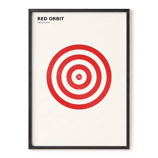 Scarlet Orbit Study, red, beige, black minimalist wall art, front artwork view