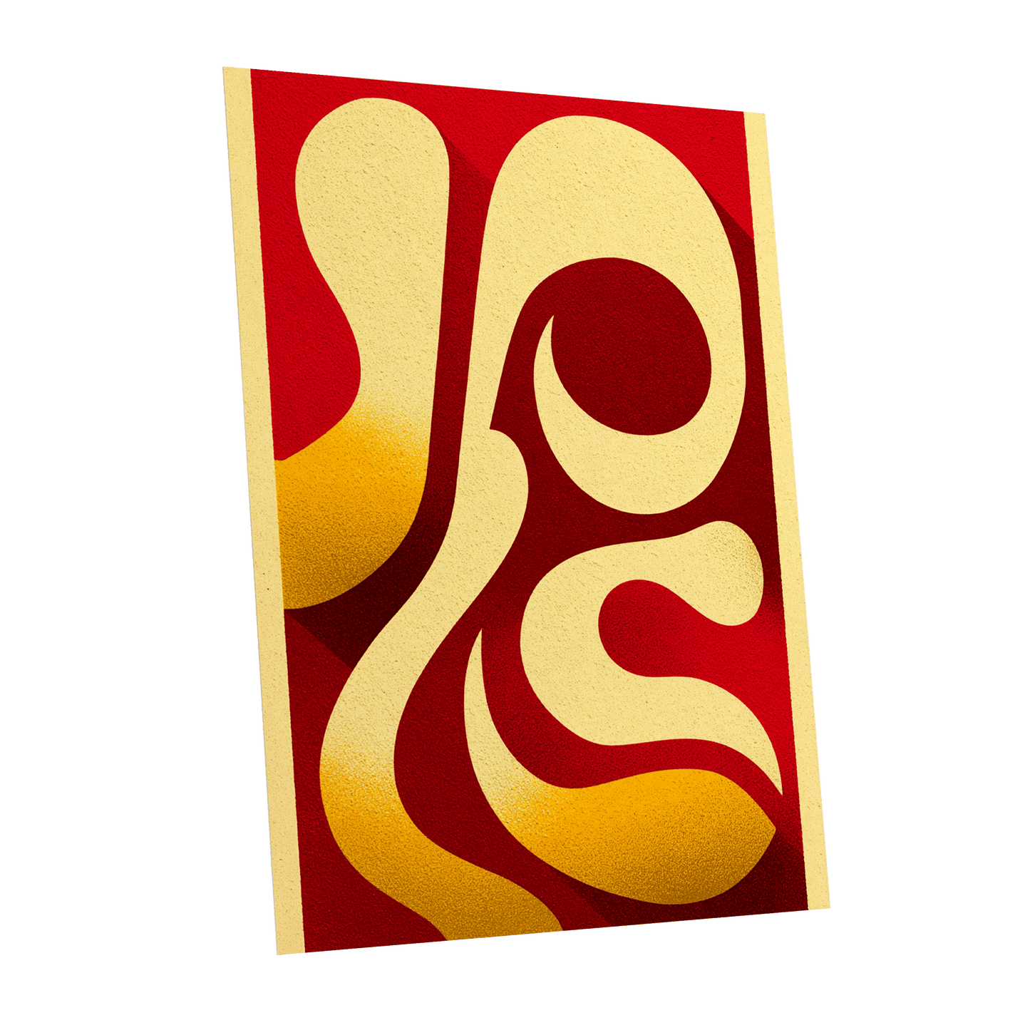 Scarlet Orbit, red, beige, gold abstract wall art shown as a unframed poster wall art print