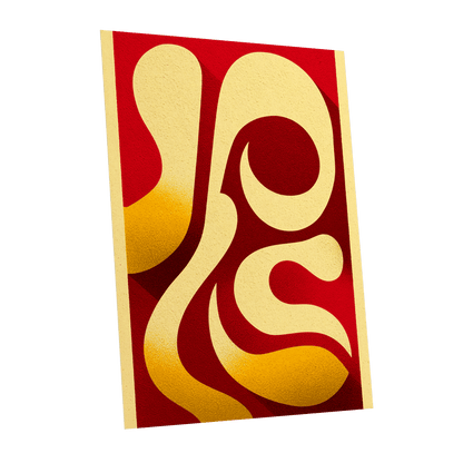 Scarlet Orbit, red, beige, gold abstract wall art shown as a unframed poster wall art print