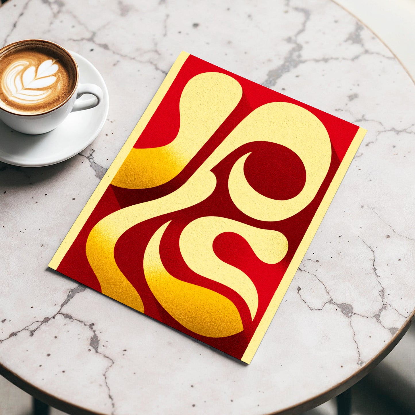 Scarlet Orbit, red, beige, gold abstract wall art displayed in a styled interior, gallery view 3