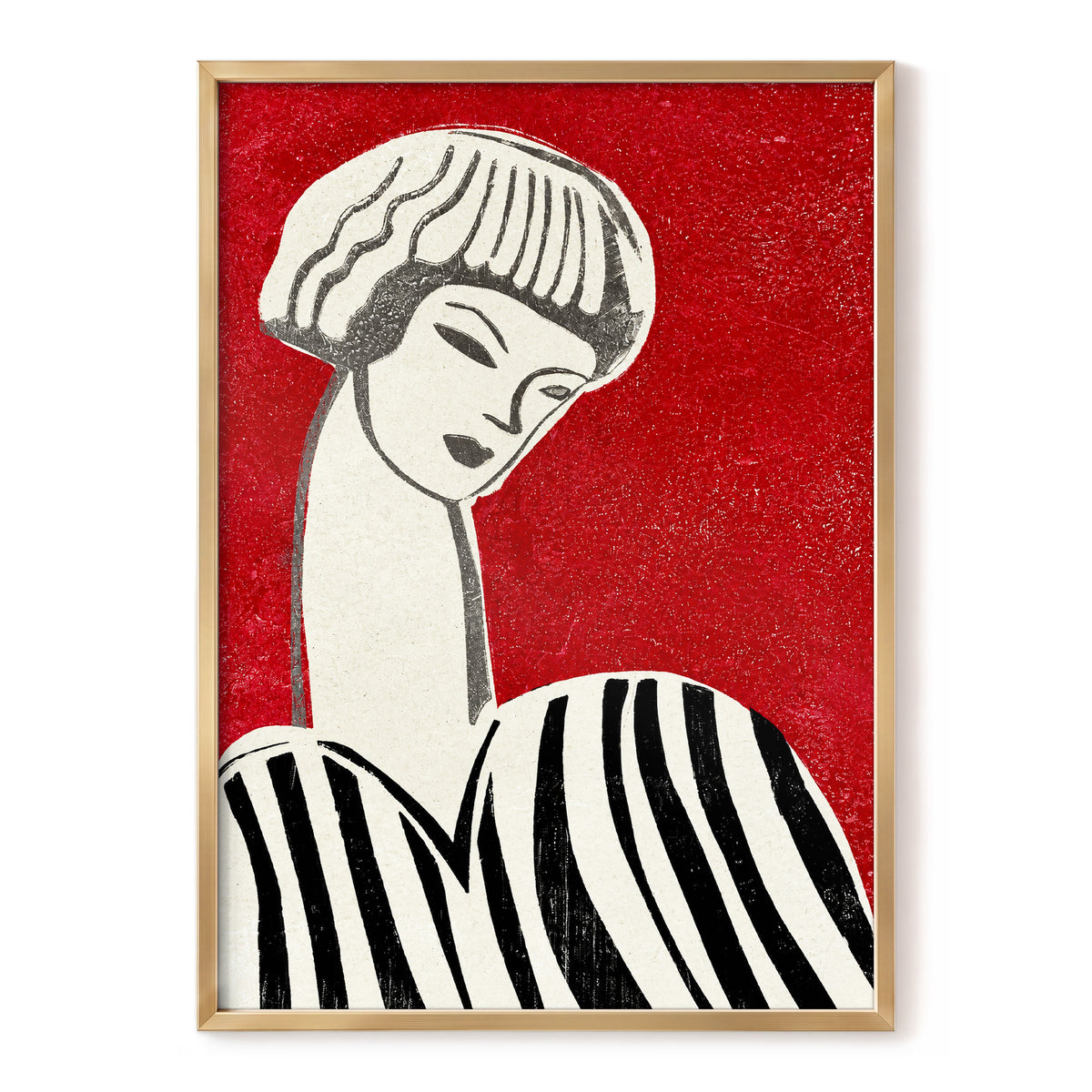 Scarlet Poise, red, beige, black abstract wall art, front artwork view