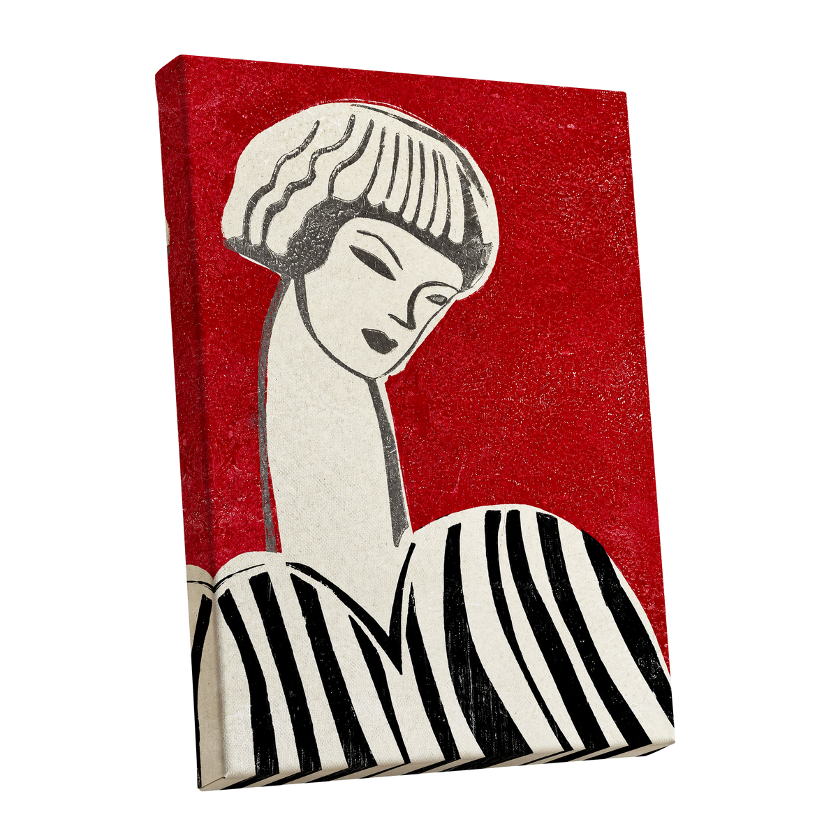 Scarlet Poise, red, beige, black abstract wall art shown as a stretched canvas wall art
