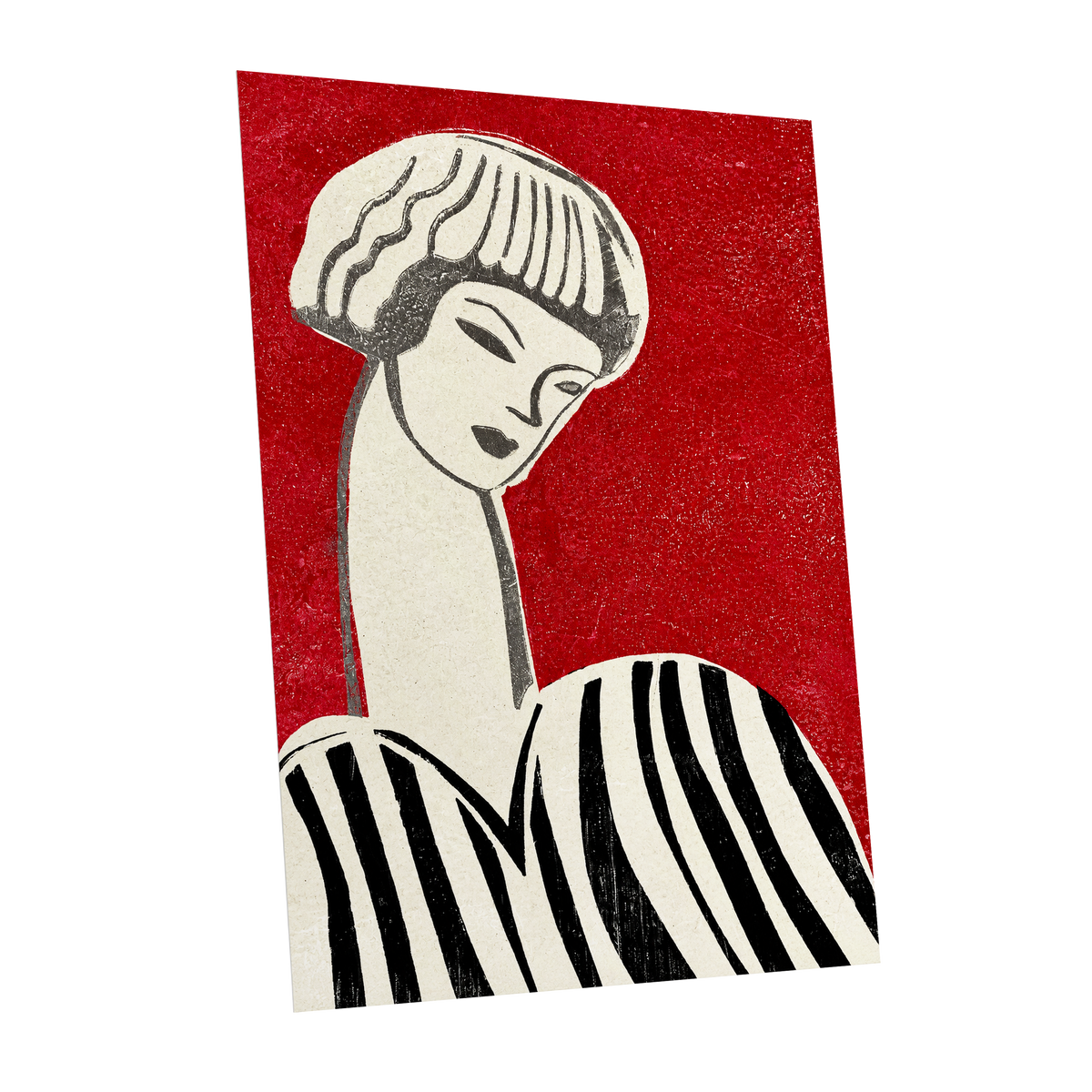 Scarlet Poise, red, beige, black abstract wall art shown as a unframed poster wall art print