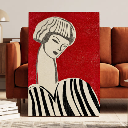 Scarlet Poise, red, beige, black abstract wall art displayed in a styled interior, gallery view 7
